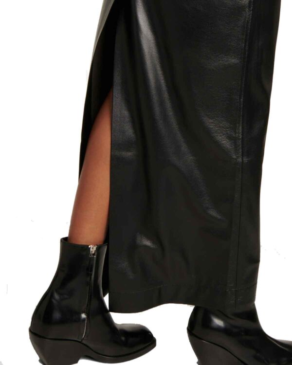 A flowing Elfi faux leather maxi skirt exuding elegance and sophistication.
