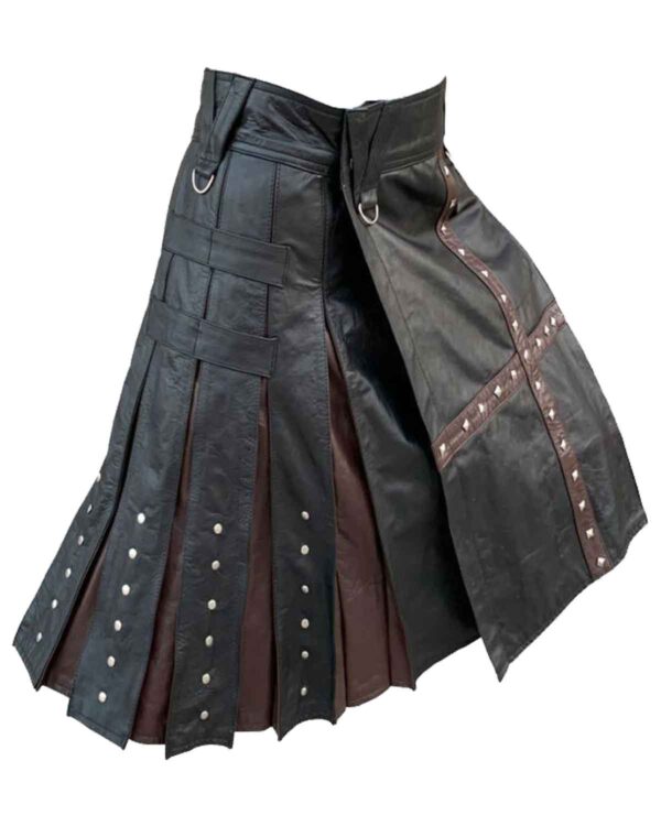 Stylish black and brown leather kilt designed for men.