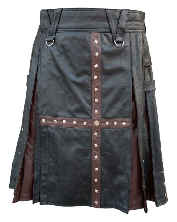 Stylish black and brown leather kilt designed for men.