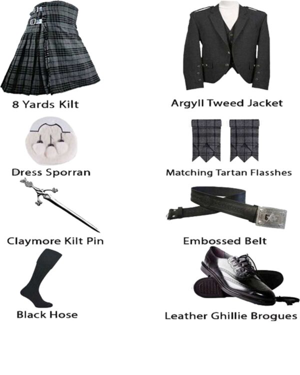 Classic black tweed kilt outfit exuding timeless elegance.