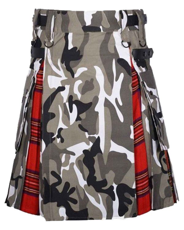 "A modern twist on tradition: A versatile and stylish Urban Camouflage Hybrid Utility Kilt for contemporary fashion-forward individuals.