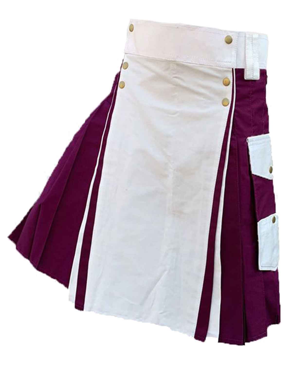 White-and-burgundy-kilt-Color-Cotton-Utility1 White and burgundy cotton utility kilt