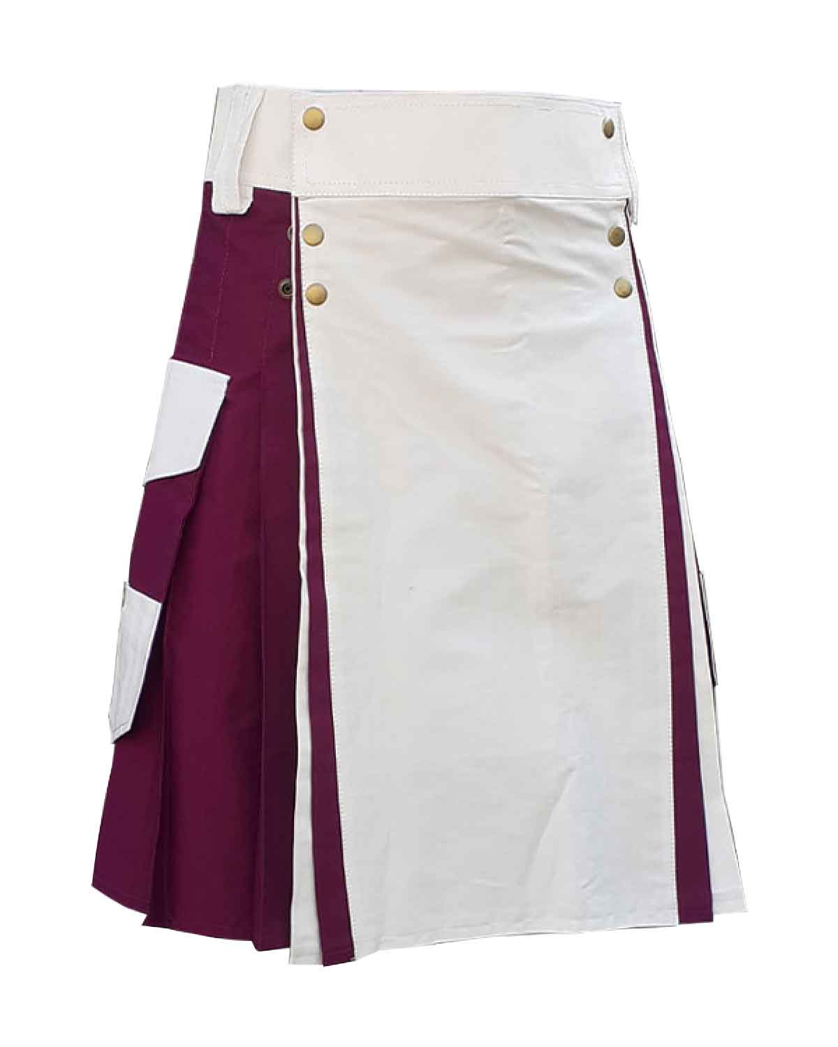 White-and-burgundy-kilt-Color-Cotton-Utility123 White and burgundy cotton utility kilt