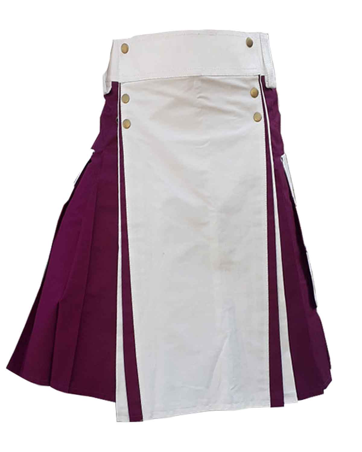 White-and-burgundy-kilt-Color-Cotton-Utility342