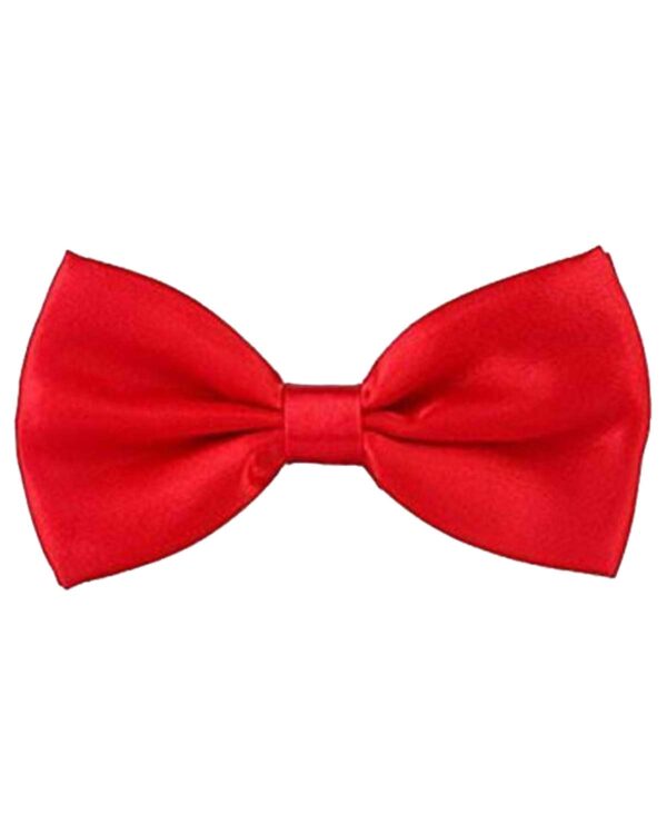 Red bow tie: A vibrant, stylish accessory worn around the neck in the shape of a bow, featuring a bold red color.