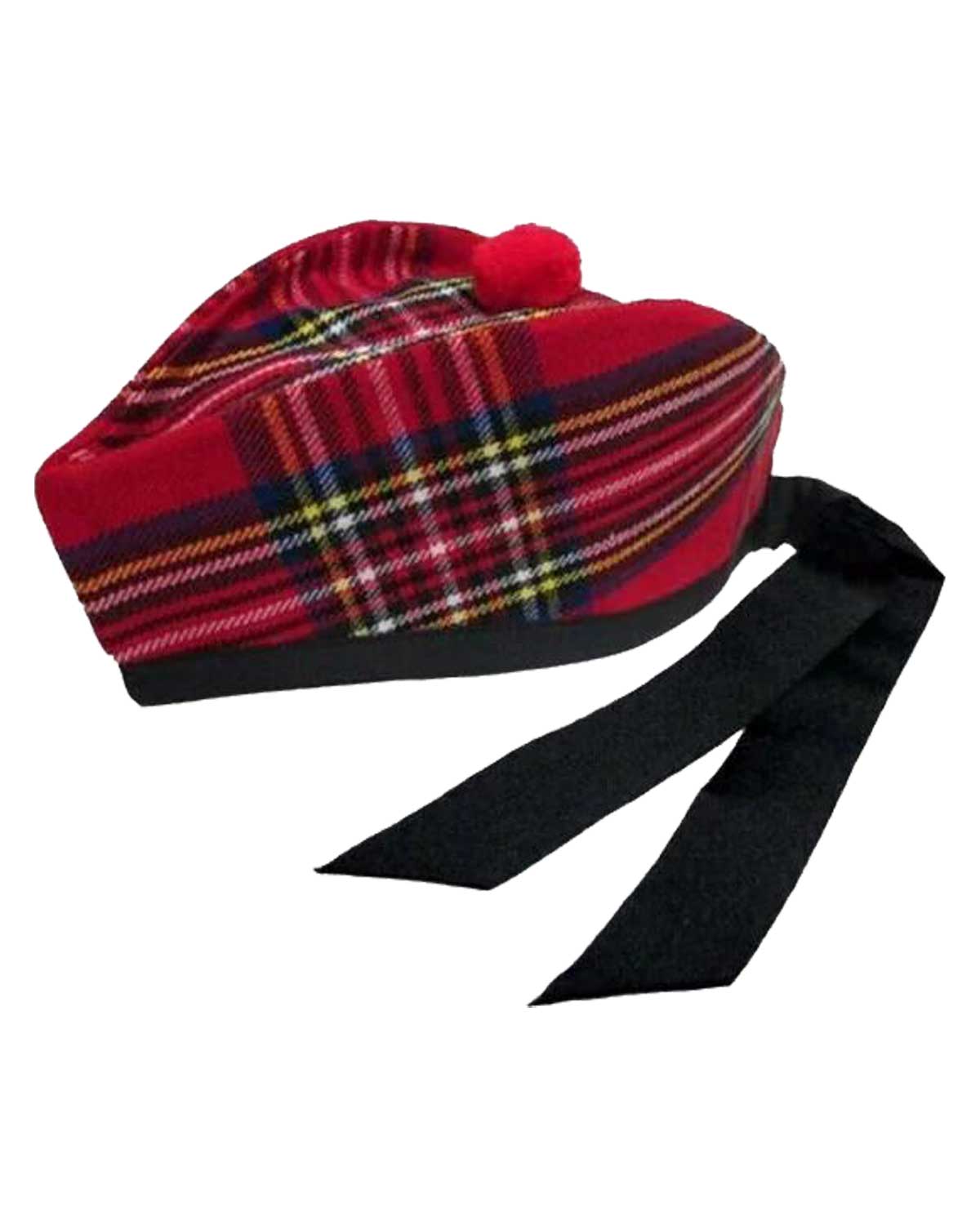 Royal-Stewart-Tartan-Glengarry-Hat Stylish red and green tartan Glengarry hat with Royal Stewart pattern.