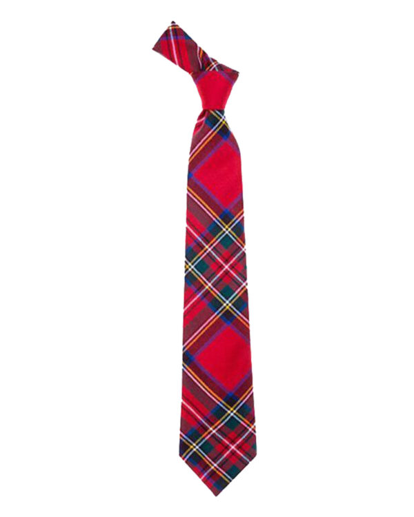 Classic red and green plaid neck tie in Royal Stewart tartan pattern.