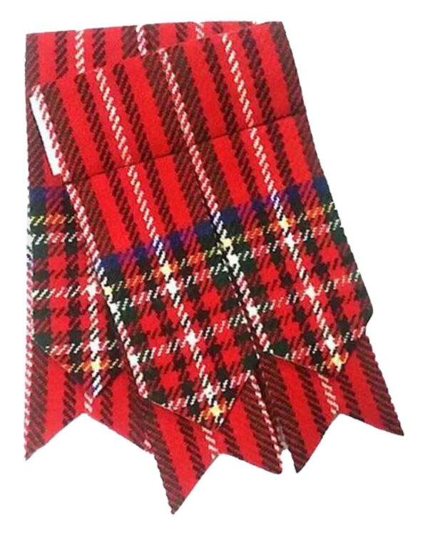 Pair of red and green Royal Stewart Tartan kilt flashes, displaying traditional Scottish pattern.