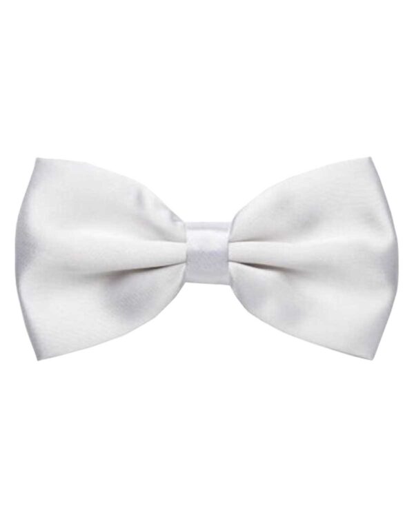 A white bow tie resting on a dark surface