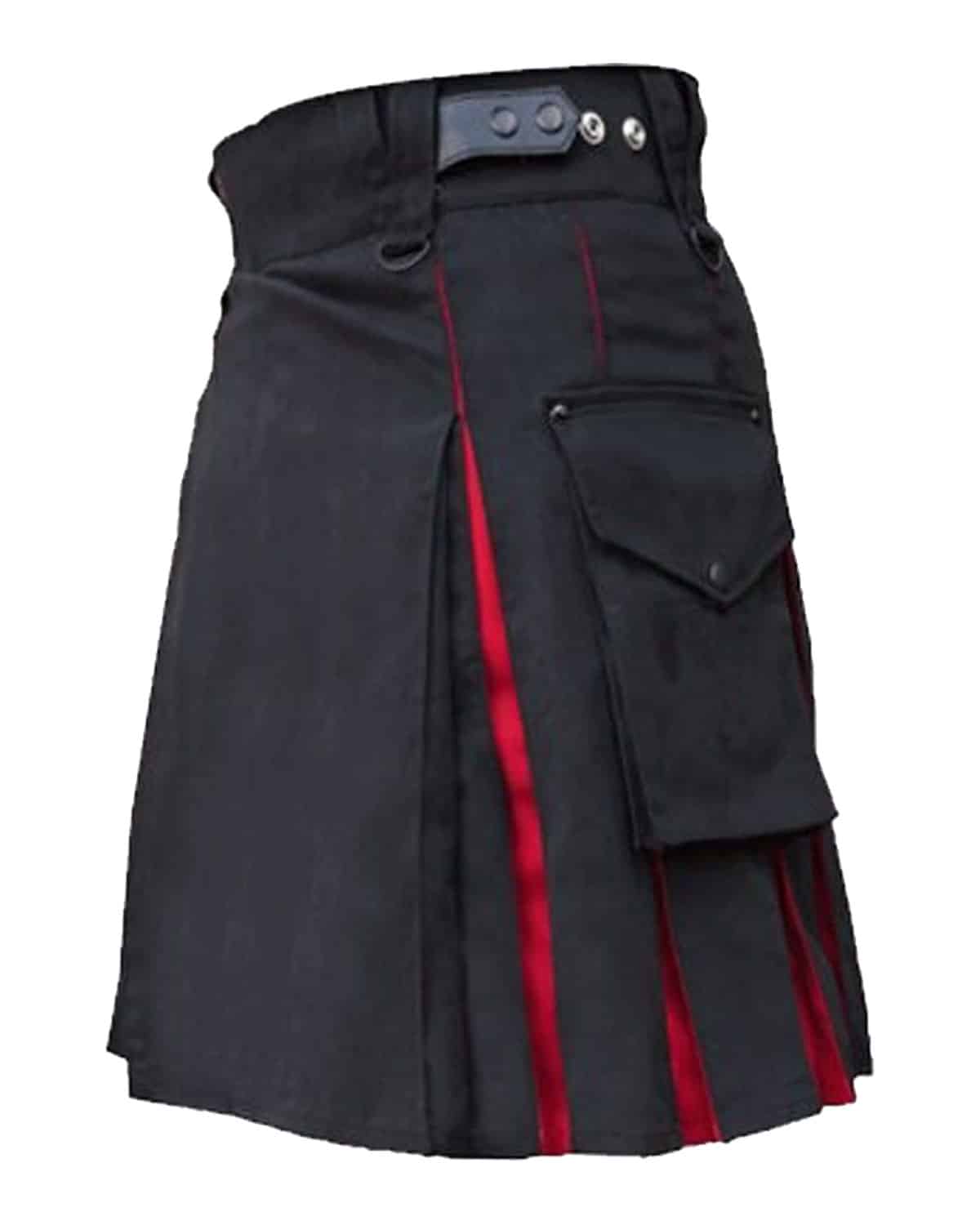 Black And Red Hybrid Kilt Image of a stylish Women's Black And Red Hybrid Kilt, showcasing a blend of traditional and modern design elements.