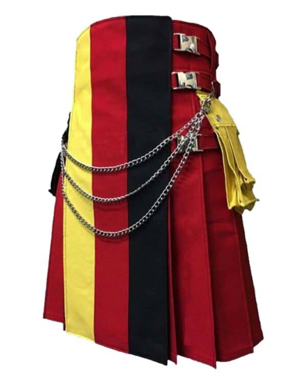 Red canvas utility kilt with German flag design