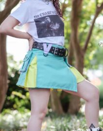 Front view of the Hybrid Mini Cargo Kilt showcasing its vibrant colors and utility pockets.