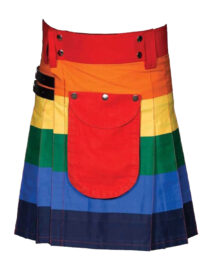 MEN'S PRIDE RAINBOW HYBRID KILT with vibrant rainbow accents and classic kilt design.